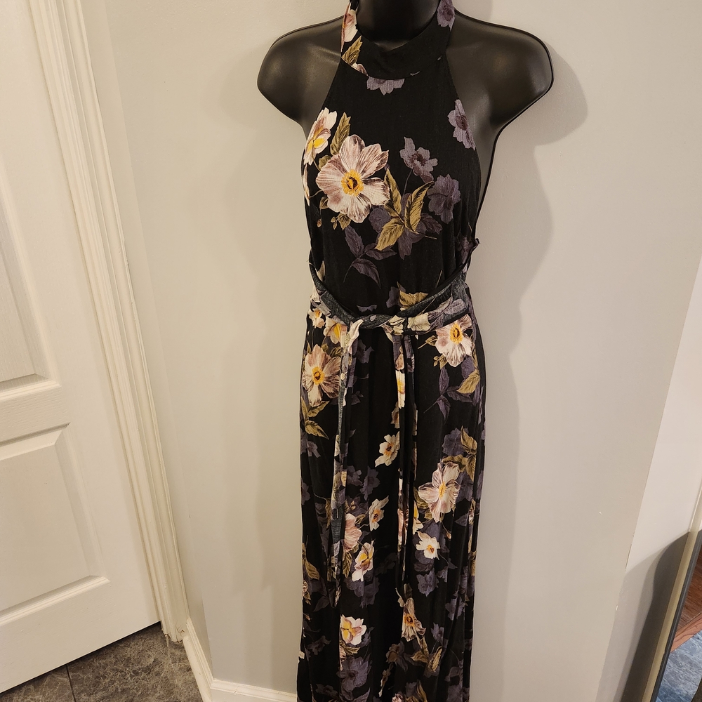 Astr Black and Purple Floral Maxi Dress